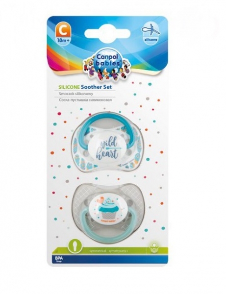 Sada 2 ks symetrických dudlíků, 18 m+, Canpol Babies - Wild heart, Cupcake
