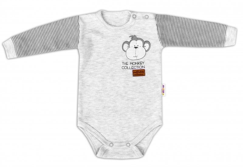 Baby Nellys Body dlouhý rukáv Monkey - sv. šedý melírek, vel. 86