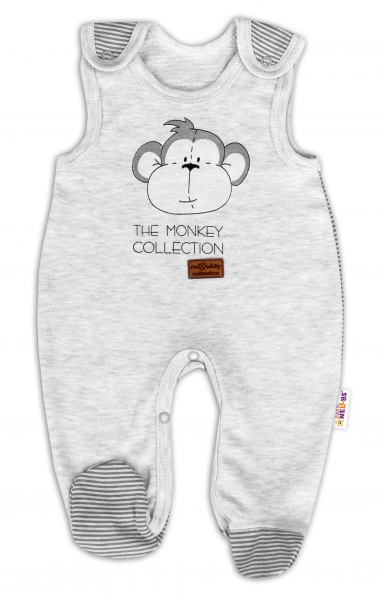 Kojenecké bavlněné dupačky Baby Nellys Monkey - sv. šedý melírek, vel. 62