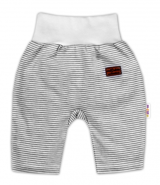 Baby Nellys Bavlněné tepláčky Monkey - proužky/sv. šedý melírek, vel. 74