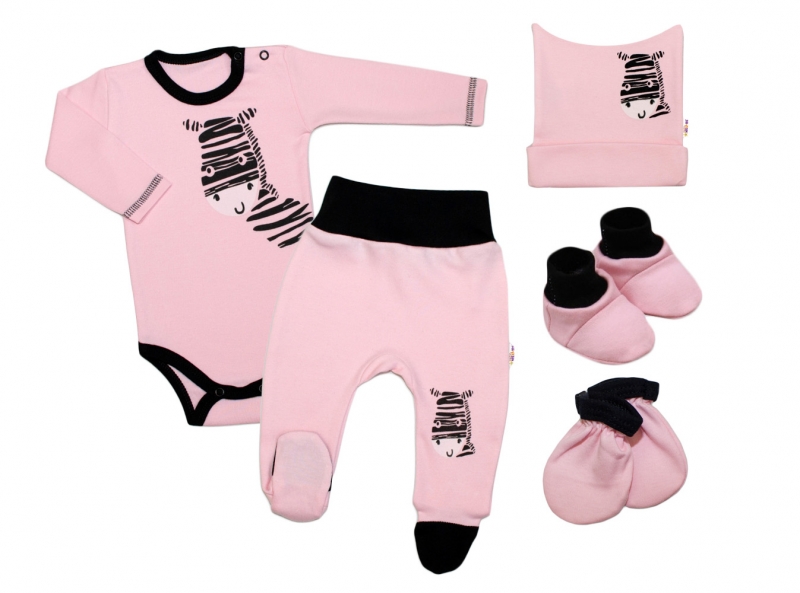 Baby Nellys 5-ti dílná soupravička do porodnice Zebra - růžová, vel. 62, Velikost: 62 (2-3m)