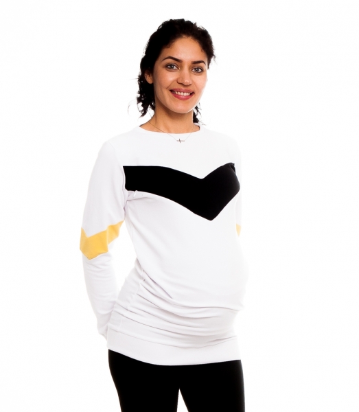 Be MaaMaa Těhotenské, kojící tričko/mikina Madie, bílá/černo-žluté pruhy, vel. M, Velikost: M (38)