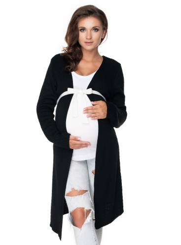 Be MaaMaa Těhotenský kardigan s páskem - černý, Velikost: UNI