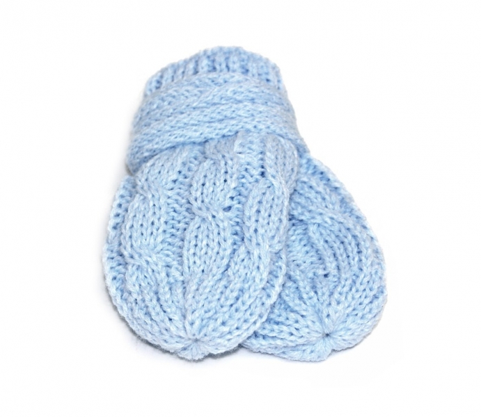 BABY NELLYS Zimní pletené  kojenecké rukavičky se vzorem - sv. modré
