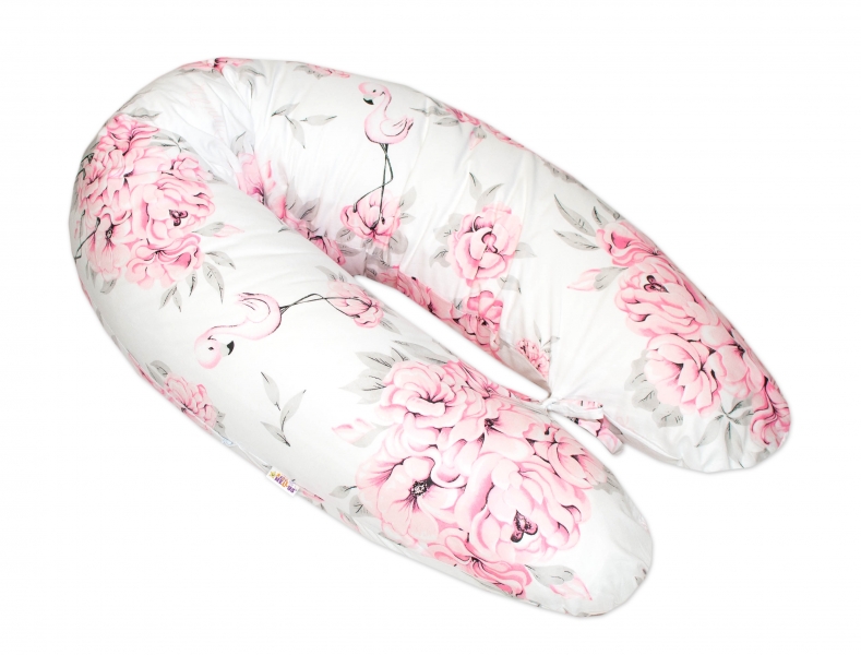 Bavlněný kojící polštář - relaxační poduška Baby Nellys, Plameňák - růžový