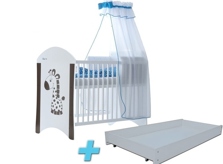 BabyBoo Dětská postýlka LUX s motivem Hnědá žirafka  + šuplík, 120 x 60 cm