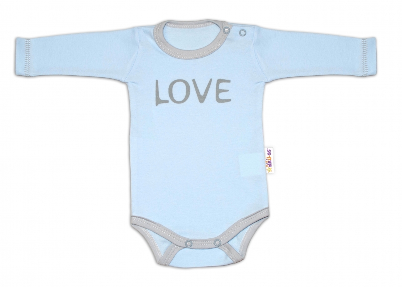 Baby Nellys Body dlouhý rukáv Love - modré, vel. 68