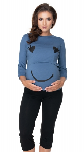 Be MaaMaa Těhotenské, kojící pyžamo 3/4 s dl. rukávem - modro/černé, Velikost: S/M