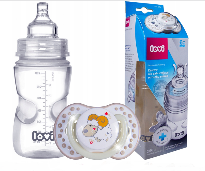LOVI Plastová lahvička 250 ml + dudlík, +6m