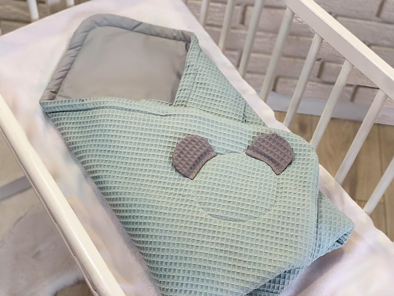 Baby Nellys Luxusní zavinovačka vaflová Medvídek - 75 x 75cm - tyrkys
