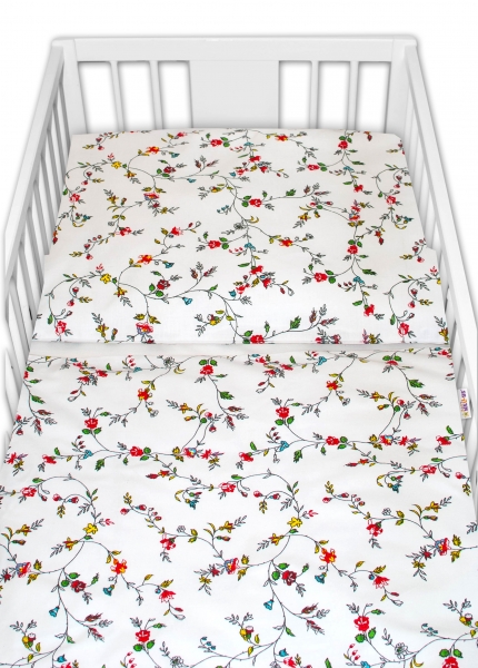 Baby Nellys 2 - dílné bavlněné povlečení -Luční kvítky, bílé