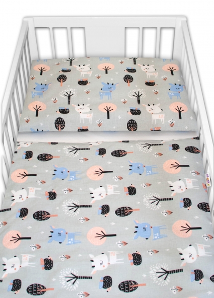 Baby Nellys 2-dílné bavlněné povlečení - Srnečci, šedé