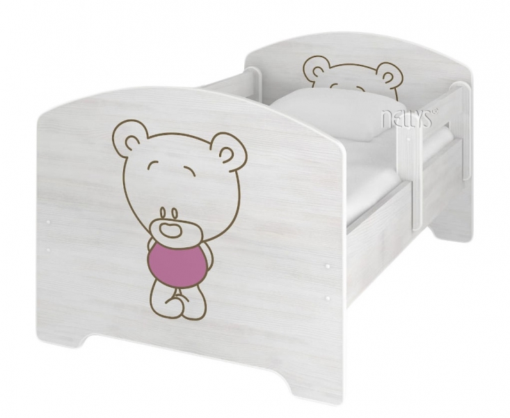 NELLYS Dětská postel BABY BEAR růžový v barvě norské borovice, 160 x 80