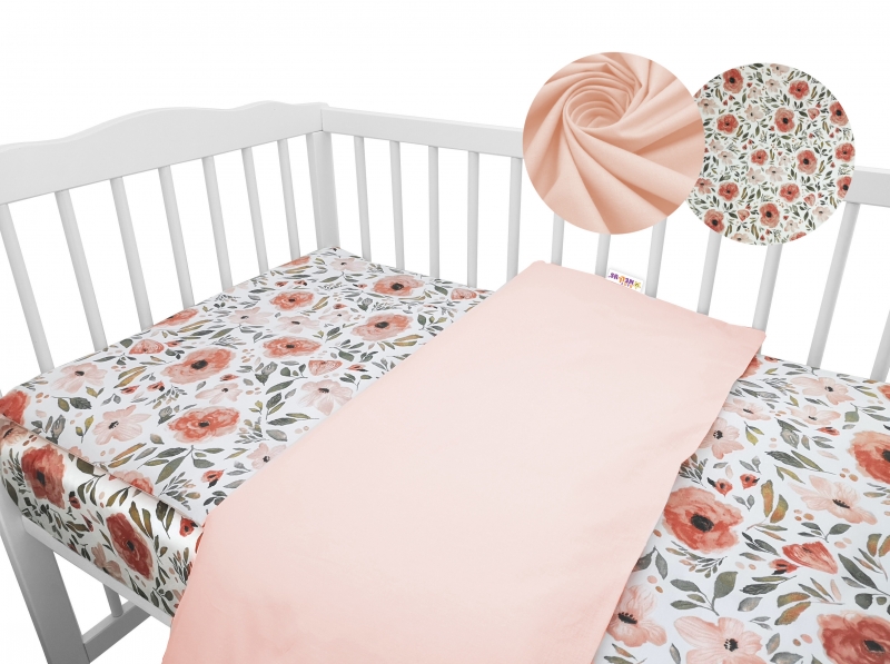 2-dílné bavlněné povlečení Baby Nellys - Begónie, meruňková