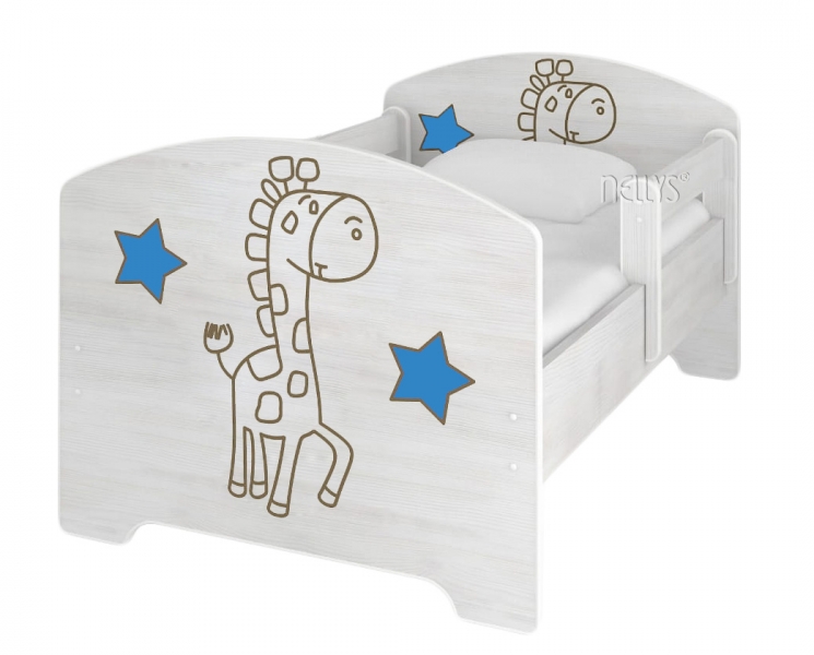 NELLYS Dětská postel 160x80cm, Žirafka STAR modrá v barvě norské borovice