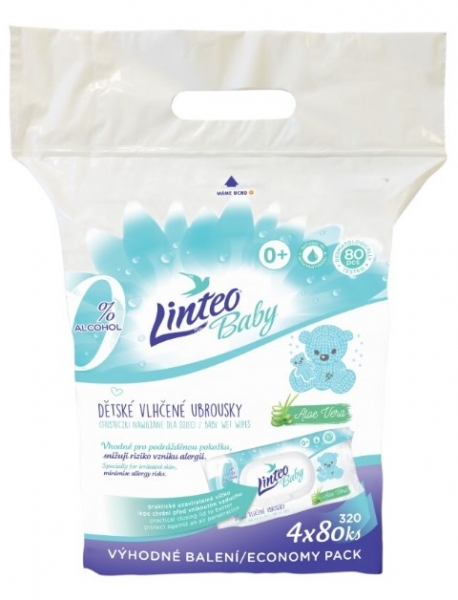Vlhčené ubrousky LINTEO BABY Aloe Vera - 4x80 ks v bal.
