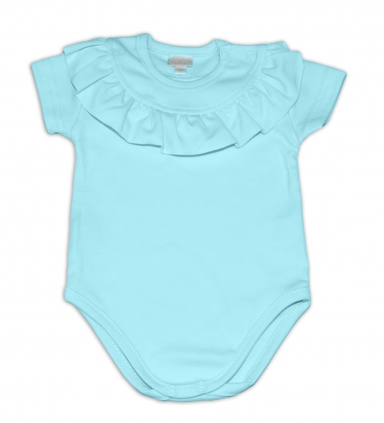 G-baby Bavlněné body s volánkem, krátký rukáv - tyrkysové, vel. 80