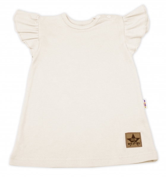 Baby Nellys Bavlněné šaty Nikolka s volánkem, krátký rukáv - smetanové, vel. 104, Velikost: 104