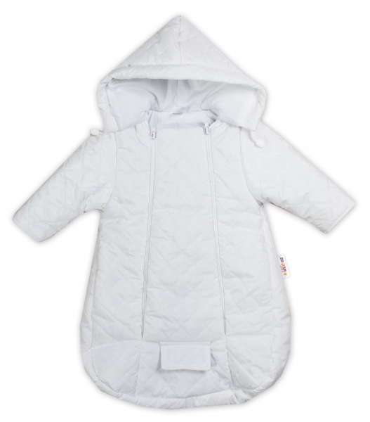 Kombinézka s kapucí do autosedačky, kočárku Lux Baby Nellys ®prošívaná - bílá, Velikost: 56 (1-2m)