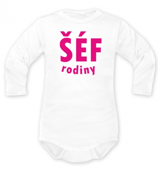 DEJNA Body dlouhý rukáv ŠÉF RODINY - bílé, růžová, vel. 86
