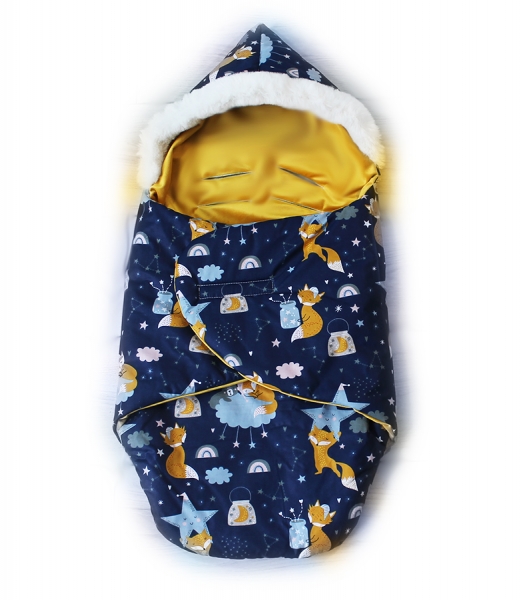 Baby Nellys zavinovací fusak s kožešinkou Velvet Skřítek, délka 85 cm-liška a noční obloha