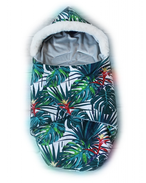Baby Nellys zavinovací fusak s kožešinkou Velvet, Skřítek, délka 85 cm - listy