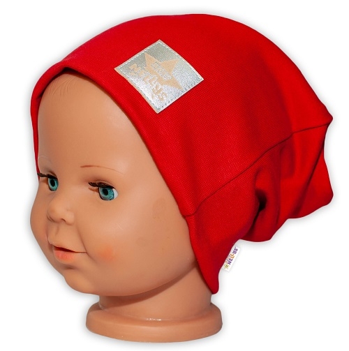 Baby Nellys Hand Made Dětská funkční čepice s dvojitým lemem - červená, Velikost: 48/50 čepičky obvod