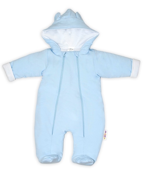 Baby Nellys ® Kombinézka s dvojitým zapínáním, s kapucí a oušky, sv. modrá, vel. 74, Velikost: 74 (6-9m)