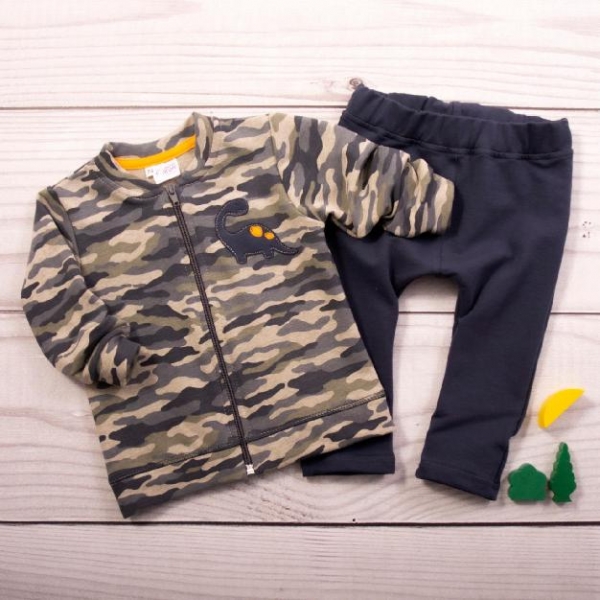 K-Baby Tepláková souprava Dino - khaki/granát, vel. 74, Velikost: 74 (6-9m)