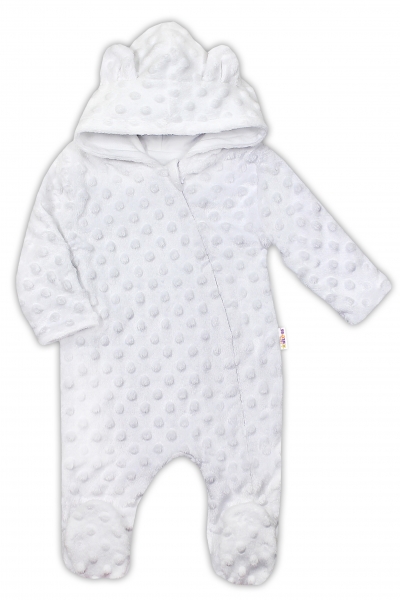 Baby Nellys Kombinézka/overálek MINKY s kapucí a oušky - bílá, vel. 74, Velikost: 74 (6-9m)