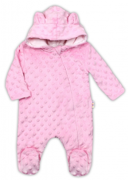Baby Nellys Kombinézka/overálek MINKY s kapucí a oušky - růžová, vel. 68, Velikost: 68 (4-6m)