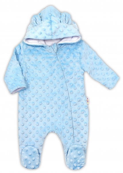 Baby Nellys Kombinézka/overálek MINKY s kapucí a oušky - modrá, vel. 74, Velikost: 74 (6-9m)