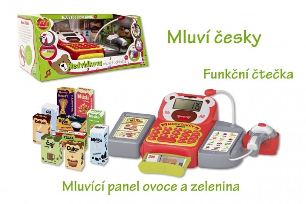 Pokladna česky mluvící dig.plast 36cm s doplňky na baterie se zvukem se světlem v kra