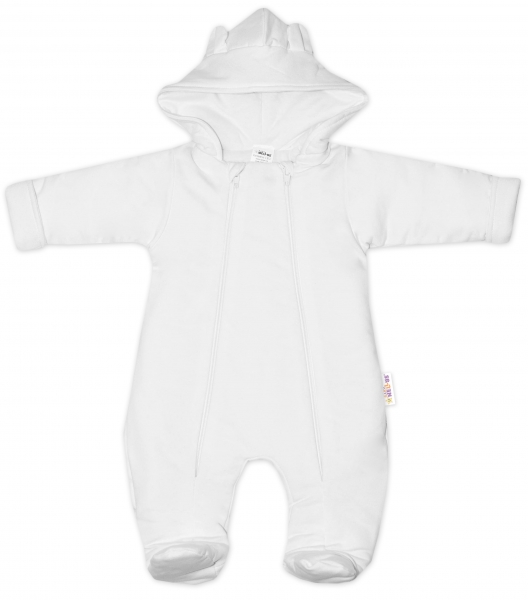 Baby Nellys ® Kombinézka s dvojitým zapínáním, s kapucí a oušky, bílá