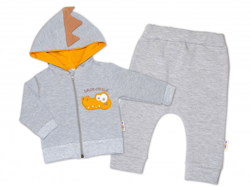 Baby Nellys Tepláková souprava s kapucí, Crocodiles - šedá, hořčicová, vel. 86