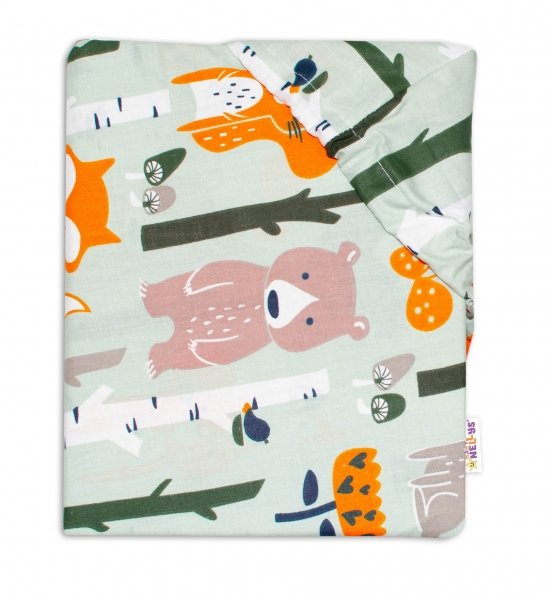 Baby Nellys Bavlněné prostěradlo 70 x 140 - Zvířátka z lesa, khaki