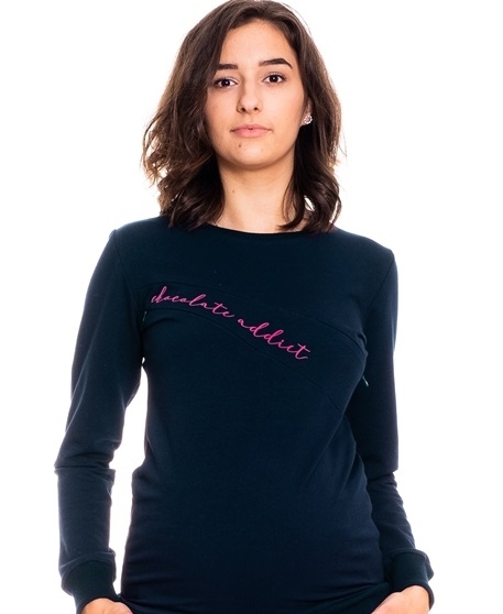Be MaaMaa Těhotenská, kojící mikina Chocolate Addict, granátová, vel. L, Velikost: L (40)