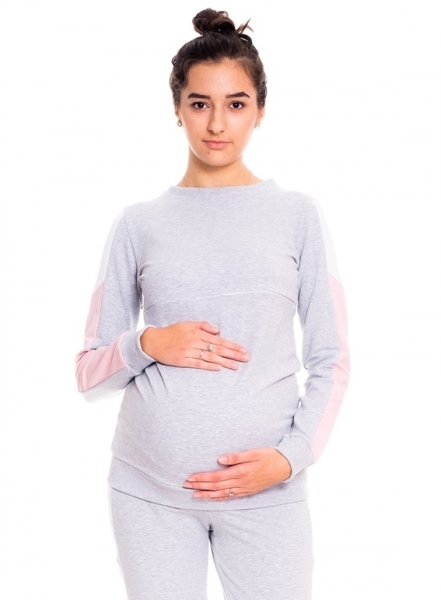 Be MaaMaa Těhotenská, kojící mikina Elle - sv. šedá, vel. M, Velikost: M (38)