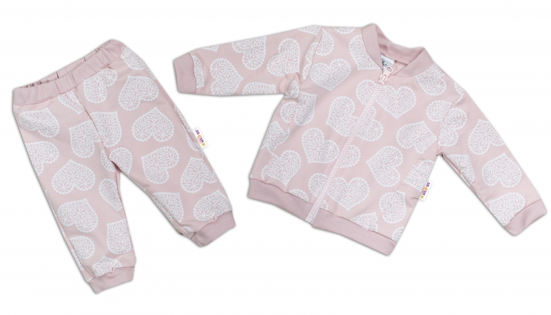 BABY NELLYS Tepláková souprava LOVE, pudrově růžová, vel. 74