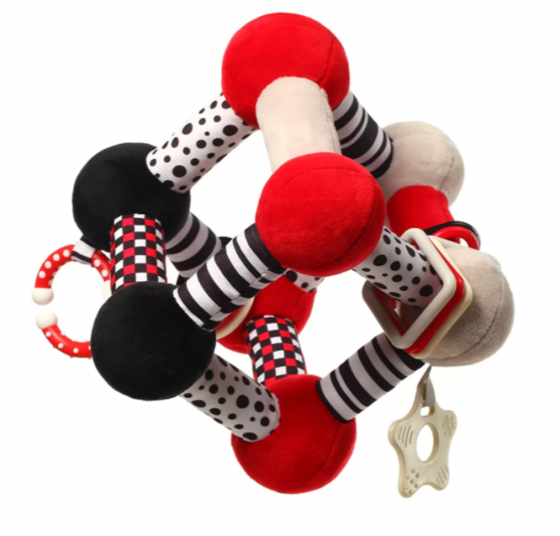 BabyOno Plyšová edukační hračka Tiny Yoga Cube C - More Collection - černá/červená