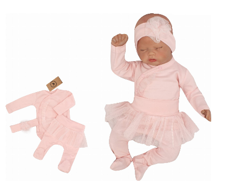 Z&Z 3-dílná soupravička body, polodupačky a čelenka - růžová