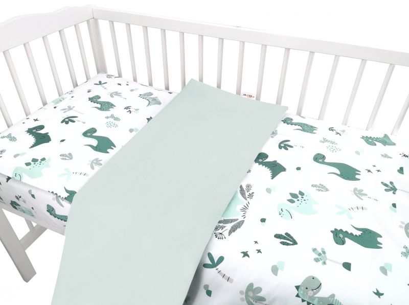 Baby Nellys 2-dílné bavlněné povlečení, Dino - zelená