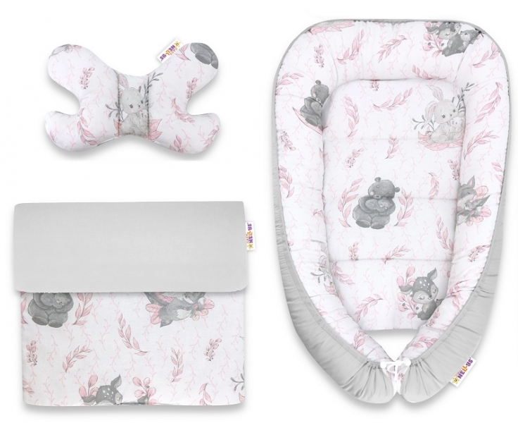 Baby Nellys Sada komplet, oboustranné hnízdečko 55 x 85 cm, LULU natural - růžová