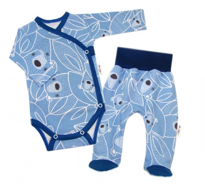 Baby Nellys 2-dílná sada, body dl.rukáv zap. bokem + polodupačky, Medvídek, modrá, vel.62