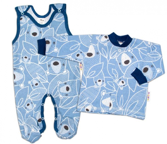 Baby Nellys  2-dílná sada, bavlněné dupačky s košilkou Medvídek, modrá, vel. 62