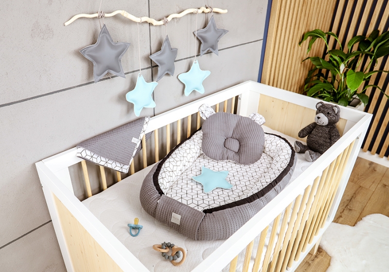 Baby Nellys Sada komplet oboustr. hnízdečko Vafel, 60 x 90 cm - Kostky, šedá, bílá