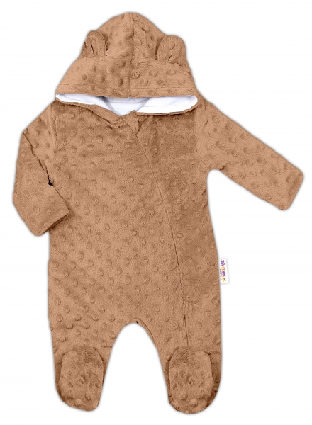 Baby Nellys Kombinézka/overálek MINKY s kapucí a oušky - karamel, hnědá