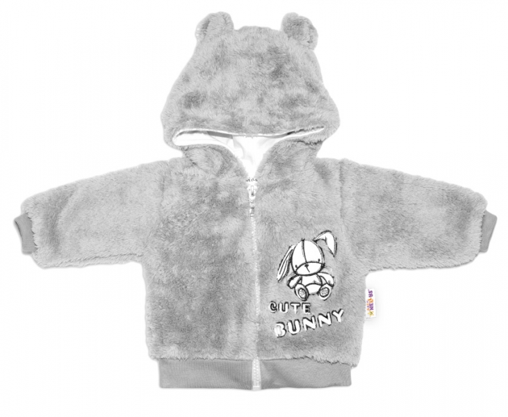 Zimní kabátek chlupáčková bundička s kapucí Cute Bunny Baby Nellys - šedá, vel. 74, Velikost: 74 (6-9m)