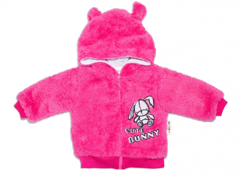 Zimní kabátek chlupáčková bundička s kapucí Cute Bunny Baby Nellys - malinová, vel. 80