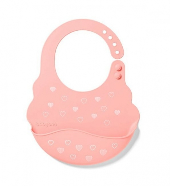 BabyOno Silikonový bryndák - Srdíčka, růžová, 6 m+